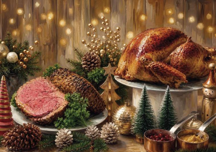 turkey and ham on the table